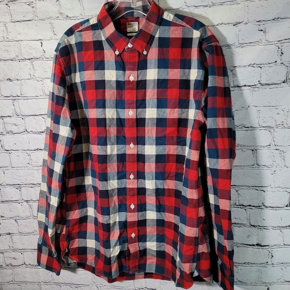 Bonobos 100% Cotton Washed Oxford Plaid Button Down Shirt Large Slim‎